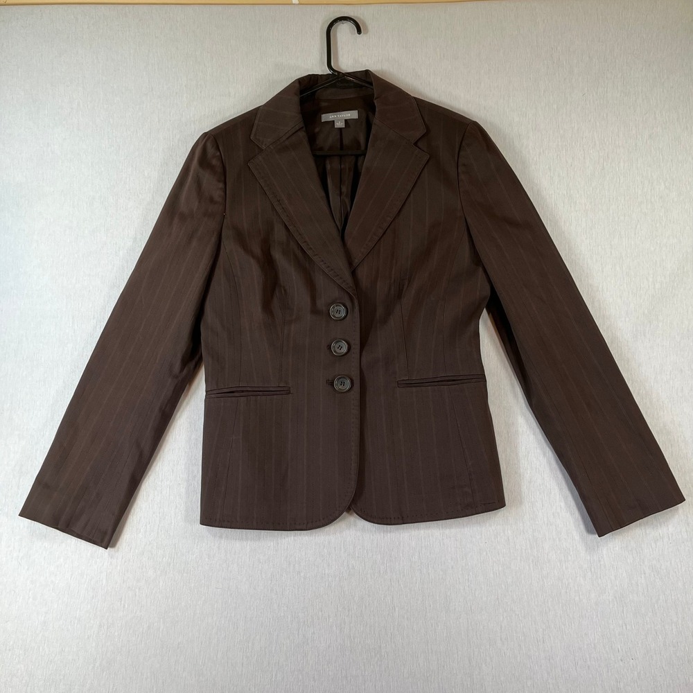 Vintage Ann Taylor Blazer Women Size 0 Brown Pinstripe Jacket 3 Button 1990s